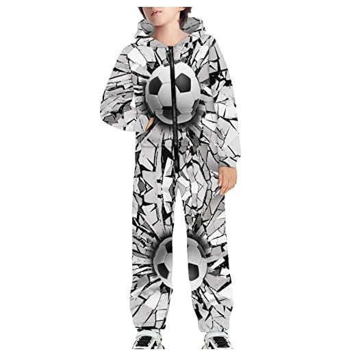 DDFS Macacões infantis unissex com estampa 3D e zíper para meninos de 7 a 16 anos, Futebol 3D, 8-10 Years