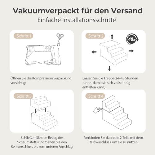 Sytopia Hundetreppe 5 Stufen, 57 cm hoch, bis 40 kg, Haustiertreppe für kleine/mittelgroße Hunde und Katzen, Katzentreppe für hohes Bett und Boxspringbett, 30D Schaumstoff, rutschfest, Grau