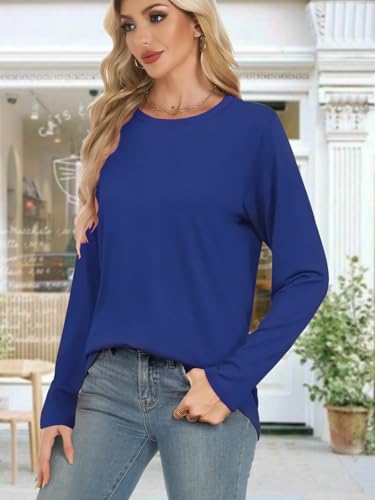 Essential Long Sleeve T-Shirt for Women Fall Casual Shirt, Soft Cotton Blend Round Neck Tee, Everyday Basic Top