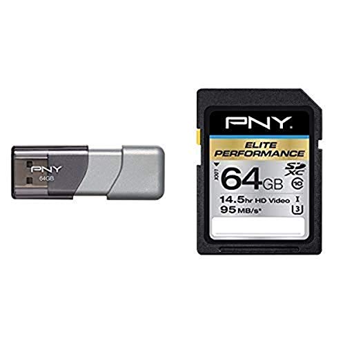 PNY Turbo 64GB USB 3.0 Flash Drive - (P-FD64GTBOP-GE) and PNY Elite Performance 64GB Flash Memory High Speed SDXC Class 10 UHS-I (P-SDX64U395-GE)