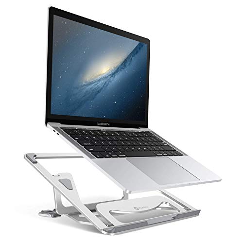 Humixx Laptop Stand, Aluminum Foldable Holder with 5 Adjustable Degrees, Ergonomic Design with Heat-Vent, Slide-Proof Silicone and Protective Hooks Compatible with MacBook/Air/Pro 10 to 16 Inches