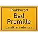 Produktbild DankeDir! Trinkkurort Bad Promille - Lustiges Geschenk, Wandschild, Kunststoff, 30 x 20 cm, Humorvoll, Trinken