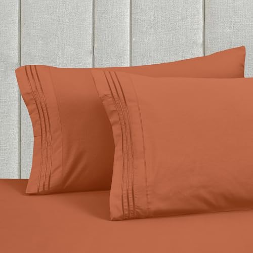 Image of Mocassi Luxury 6-Piece Sheet Set, Ultra Soft 1800 Premium Hotel Quality Microfiber Sheet Set, Fits Mattresses Up to 18 to 24 Inches Extra Deep Pocket - Breathable and Secure Fit, Cal King, Coral