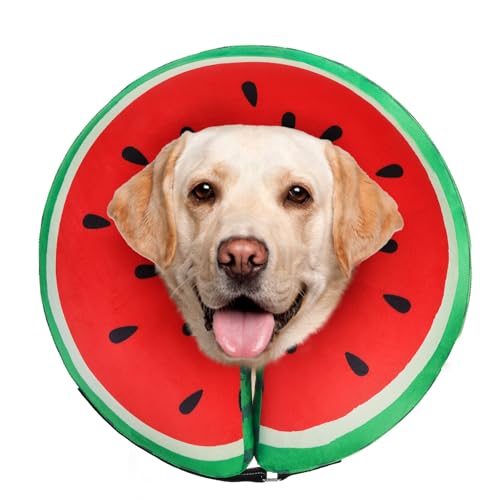 Image of SCENEREAL Dog Cone Alternative After Surgery Donut Collar, Soft Pet Recovery Pillow Collar for Medium Large Dogs, Inflatable Adjustable Neck Collars to Prevent Licking, Watermelon L