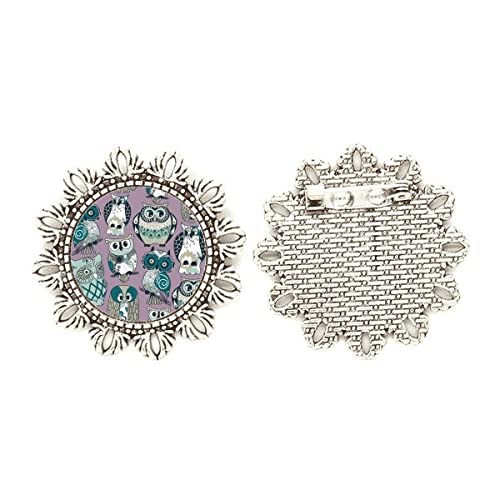 Broche de búho con detalles florales en acabado plata medium 1