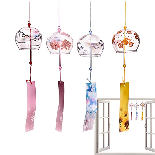Yeeda Lot de 4 carillons à vent pour jardin, cloches japonaises en verre, pendentif de style japonais pour extérieur, intérieur, décoration de jardin,...