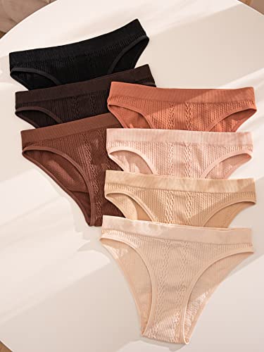 Verdusa Women's 7Pack Seamless Ribbed Underwear Brief Textured Panty Set 7Pack Beige Brown Black M #TOP3