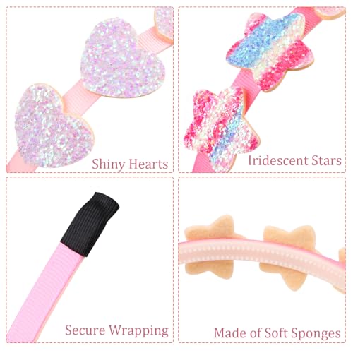 DRESHOW 6 Pack Girls Bow Headbands Glitter Kids Headband Heart Star Hairband for Toddlers Teens, 6 Pack: Mix Set-02 - Image 2