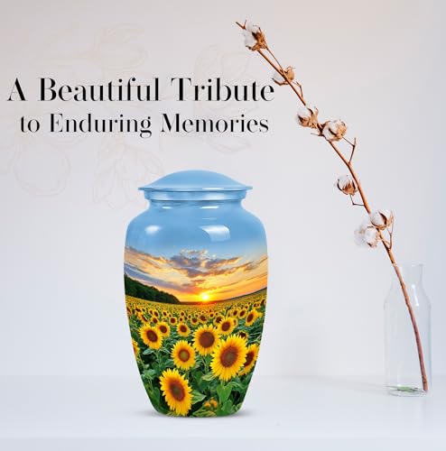 Image of Sunset Sunflower Urns for Human Ashes - Funeral Urns for Human Ashes Adult - Yellow Sunflower Urn for Adult Male and Female - Cremation Urn for Men and Women 10inch and 200 Cubic Inches