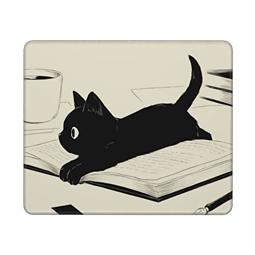 Cute Cat Mouse Pad, Funny Small Mousepad For Desk With Non-Slip Rubber Base, Black Animals Mouse Pads For Computer Wireless Mouse Office Decor Desk Accessories, 9.5×7.9 In #TOP6