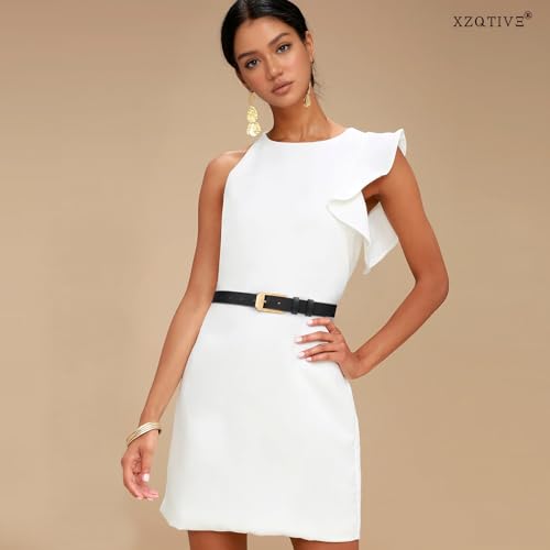 XZQTIVE Women's Thin Leather Belts Ladies Skinny Black Belts for Jeans Dress Pants Trendy Waist Belt with Gold Buckle4