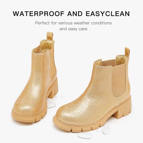 Image of Dufannie Girls Ankle Boots Kids Chelsea Booties Slip on Lug Sole Low Heel Fall Boot for Little Big Kid