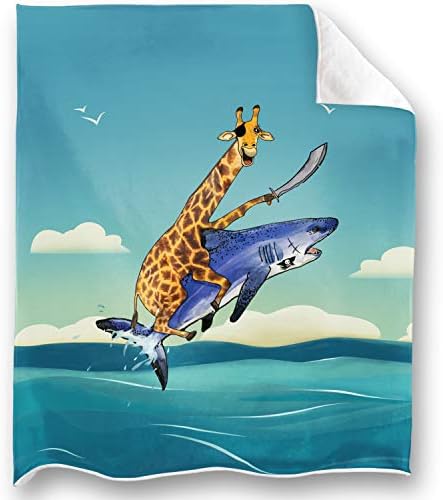 Loong Design Onward Giraffe and Shark Throw Blanket Super Soft, Fluffy, Premium Sherpa Fleece Blanket 50'' x 60'' Fit for Sofa Chair Bed Office Travelling Camping Gift