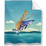 Loong Design Onward Giraffe and Shark Throw Blanket Super Soft, Fluffy, Premium Sherpa Fleece Blanke