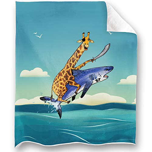 Loong Design Onward Giraffe And Shark Throw Blanket Super Soft, Fluffy, Premium Sherpa Fleece Blanket 50'' X 60'' Fit For Sofa Chair Bed Office Travelling Camping Gift #TOP2