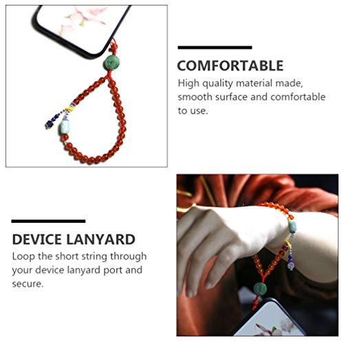Hemobllo Beaded Phone Charm Phone Hand Wrist Lanyard Chinese Style Handmade Natural Onyx Jade Anti- Lost Chain Mobile Phone Strap String (Red) #TOP4