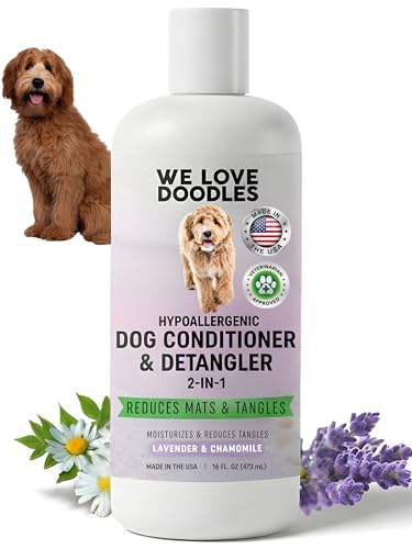 We Love Doodles Dog Conditioner & Detangler, 2-in-1 Conditioner for Allergies & Itching, Lavender and Chamomile, Made in USA, Dog Lotion Treatment, Perfect for Poodles, Doodles & Goldendoodles,16oz