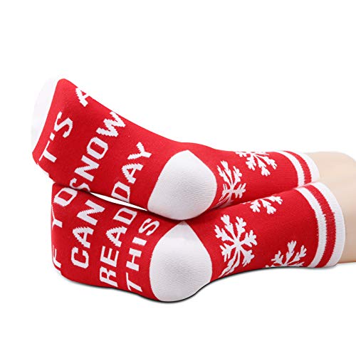 JXGZSO 2 Pairs Teacher Snow Day Gift Snow Lover Socks Can Read This It's A Snow Day Socks Christmas Gift4