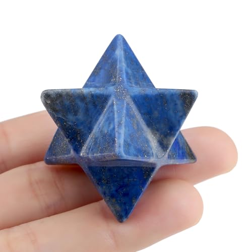 QINJIEJIE Lapis Lazuli Merkaba Crystal Natural Healing Stones Sacred Meditation Energy Generator 1' Reiki 3D Star Dodecahedron Crystal Grid Home Decor Protection Cleansing Spiritual Gifts