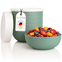 idea-station Müslischalen mit Deckel 6 Stück - 14 cm / 500 ml - grün-grau matt - bruchfeste Plastikschüsseln mit Deckel - Schalen und Schüssel Set für Camping
