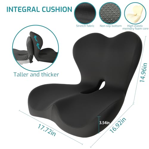Image of Memory Foam Seat Cushion,Office Chair Cushion with Lumbar Support for Back Pressure Relief, Car Seat Cushion with Adjustable Strap,Sciatica Pad Cushions for Car,Truck, Desk (D-Black)