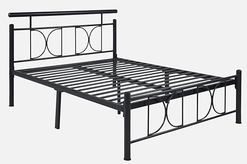 Image of Mexo Metal Queen Size Bed Without Storage | Wrought Iron Double Bed with Headboard & Footboard | Sturdy Powder Coated Platform Bed Queen Size Cot for BedroomLivingRoom Black (75x60)