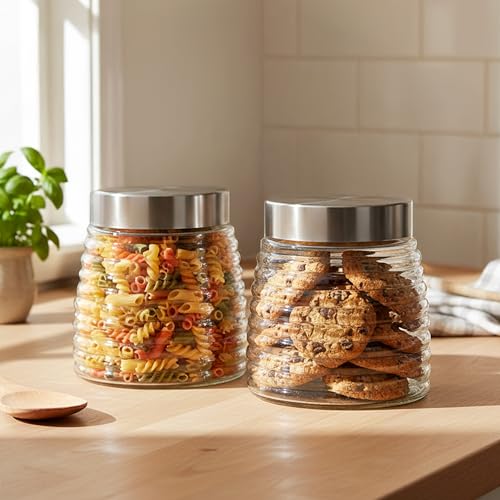 Image of Cutting EDGE 900ml Designer Glass Storage Jar, Silver (Set of 2)
