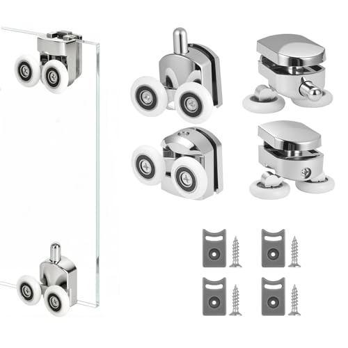 JiuXinYuKeJi 4 Pcs 23mm Shower Door Wheels Curved Shower Door Rollers Replacement Bathroom Runners Screen Rollers for Enclosures Fits 4-6mm Glass with Anti-Collision Block (2 Top and 2 Bottom Wheels)