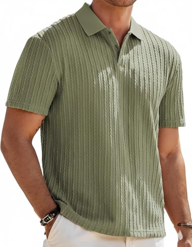 Image of Zilcon Mens Casual Polo Shirt Summer Short Sleeve Vacation Button Beach Knit Stretchy Golf Tshirts