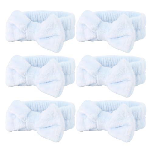 WHAVEL 6 Pack Spa Headband for Washing Face, Skincare Face Wash Headband Microfiber Bow Head bands Self Care Gifts for Women Gilrs,Blue