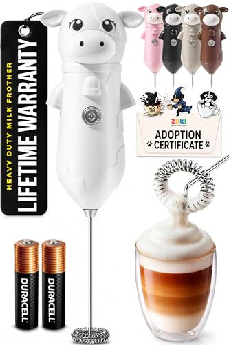 Image of Zulay Kitchen Cow Milk Frother Wand - Cutesy Frother, Meet Your New Frothing Buddy Daisy The Cow, Adoption Papers and Stickers Included, Purrr-fect for Lattes, Cappuccino & Matcha - White