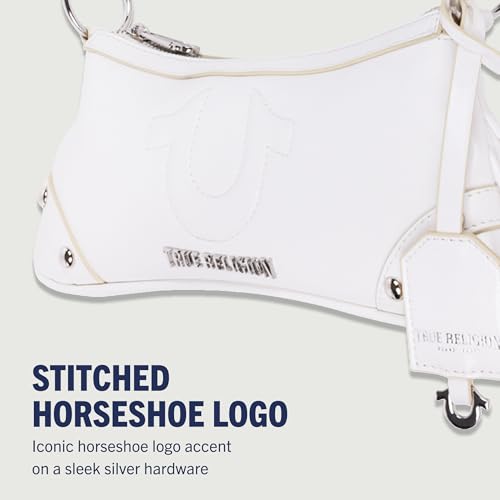 True Religion Horseshoe Shoulder Bag, Zip-Top Mini Handbag with Gold Hardware and Signature Lining, White3
