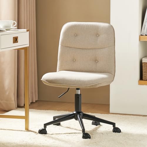 HULALA HOME Silla de oficina giratoria vintage de escritorio, altura regulable y ergonómica, para sala de estar y estudio, color beige
