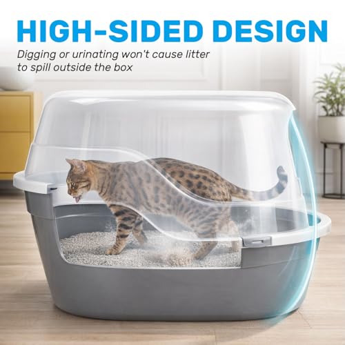 Taylor & Brown Covered Cat Litter Box with Open Entry – Hooded Enclosed Cat Toilet Tray for Indoor Cats, Odour Control Design, Privacy Cover, Easy Access, Durable Plastic, Grey & White