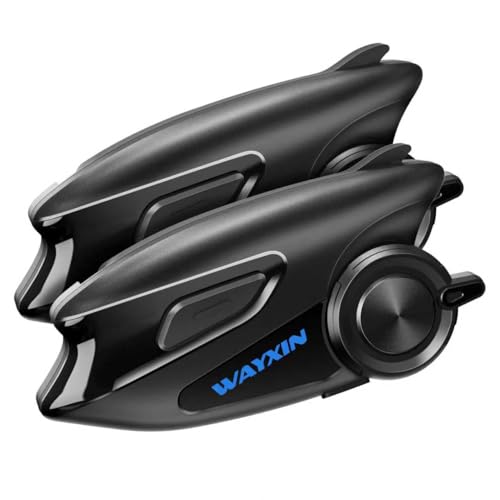 WAYXIN X6S Motorrad Intercom,integriertem Mesh Intercom System, Dual-Chip für Audio-Multitasking Kopfhörer,Helm Headset für bis zu 8 Motorräder,mit HiFi/Musik Teilen/FM/AI Sprache (Schwarz-2pcs)