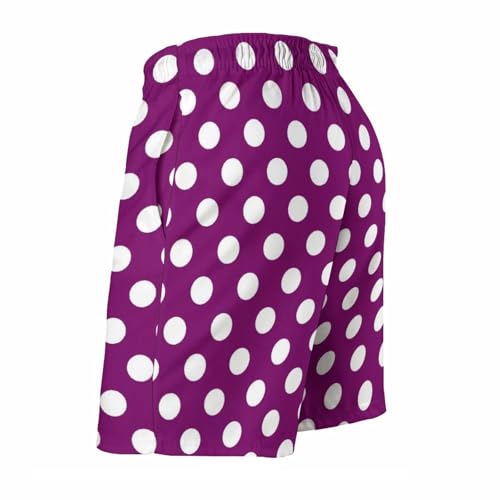 Hawaiian Shorts for Men - Comfy Purple Polka Dot Print Mens Swim Trunks Bathing Suits with Mesh Lining4