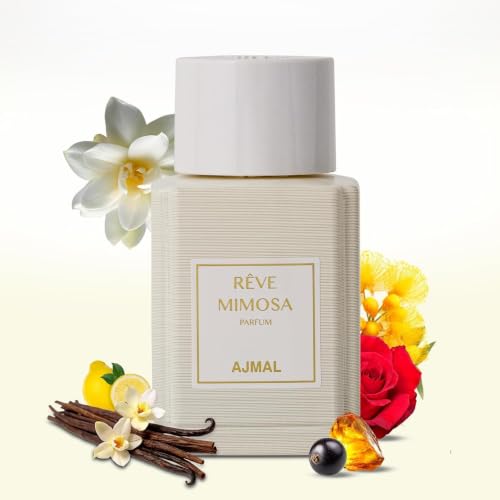 Image of Ajmal Oud Marquis Reve Mimosa Eau de Parfum for Women, 3.4 fl oz | Dreamy mimosa-floral women's EDP by Ajmal. Feminine, luminous, long-lasting. Crafted in Dubai, made in France.
