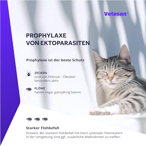 Vetasan Spot-ON für Katzen 4-7kg (M) | gegen Flöhe & Zecken | 3 Monate Schutz | ohne Chemie | Zeckenmittel für Katzen | Floh- und Zeckenschutz für Katze