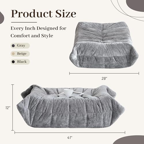 Image of HABUTWAY Bean Bag Ottoman,Memory Foam Foot Rest,Ottoman,Light Grey | Fireside Chair Ottoman,Memory Foam Lazy Bean Bag Sofa for Living Room,Bedroom,Dorm,Office