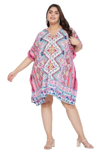 Image of Oussum Short Caftans for Women Plus Size Kaftan Tunic Tops Polyester Summer Beach Clothing Mini Cover Ups Dress for Ladies