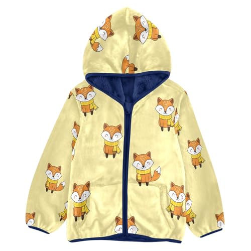 Foxes Wearing Scarves Toddler Fleece Jacket Girl Boys Hooded Fleece Jacket Coat Warm Outwear Zip-up 3-10T