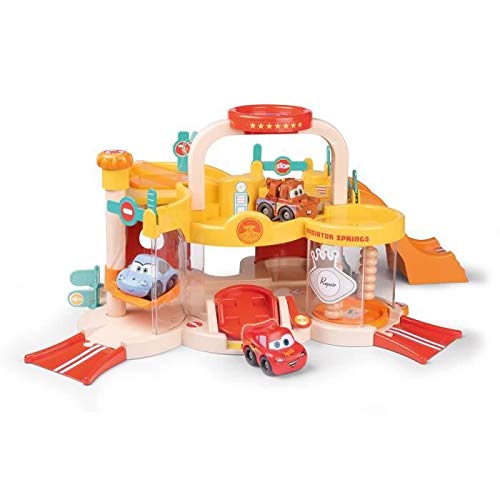 Smoby - Vroom Planet Garage Disney Cars - 2 Niveaux + Ascenseur et Station de Lavage - 1 Véhicule Flash McQueen Inclus - Jouet pour Enfant dès 18 Mois - 120423