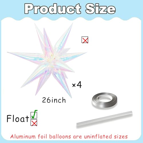 Image of Iridescent Explosion Star Holographic Balloons Star Burst Sparkly Balloons Iridescent Party Decorations Fairy Themed Party Decoration Music Tayloo Birthday Party Decor