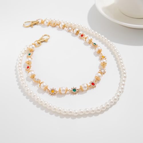 Wallet Chain Layered Pants Chains for Men Women, Punk Jeans Key Chain Accessories Exquisite Rhinestone Flower Pearl4