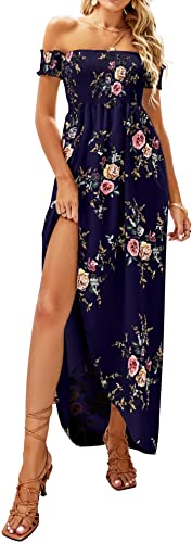 Summer Beach Dresses for Women 2022 Wedding Guest Maxi Off Shoulder Engagement Floral Dress Nave Blue XL