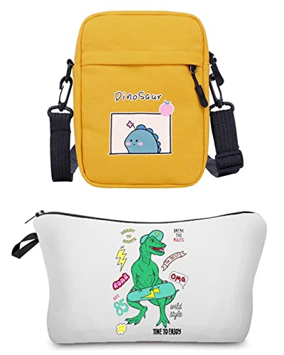 Sac à main dinosaure jaune et petit sac à bandoulière unisexe de voyage