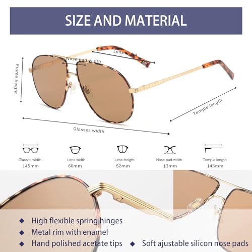 OUWEN Retro Oversized Aviator Sunglasses for Men, Vintage Designer 70s Shades UV Protection Sun Glasses OW22304