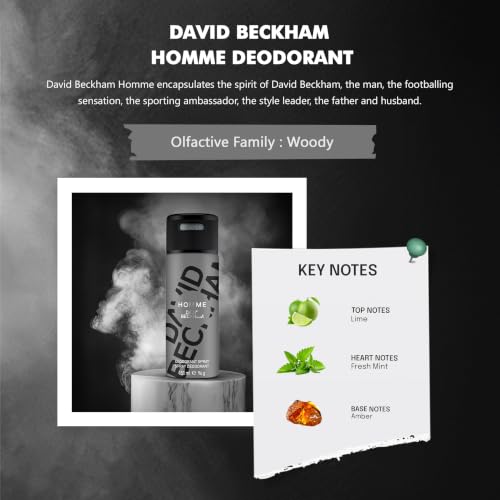 Image of David Beckham Homme Deodorant Spray for Men | Citrus, Ginger & Black Pepper | Leather & Cashmere Wood Fragrance | 150ml