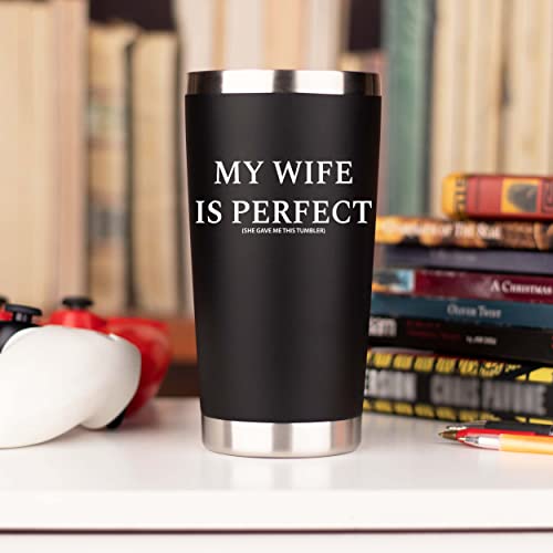 Jenvio Husband Gifts From Wife | My Wife Is Perfect | Stainless Steel Travel Tumbler With 2 Lids 2 Straws Gift Box And Card | Funny Cup Happy For Mens From Anniversary Stuff #TOP4
