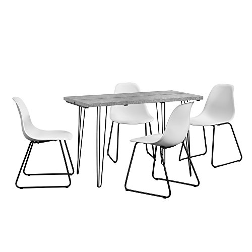 [en.casa] Mesa de Comedor - Aspecto de hormigón + Set de 4 x sillas - Blanco - diseño - 82 x 46,5 x 56 cm